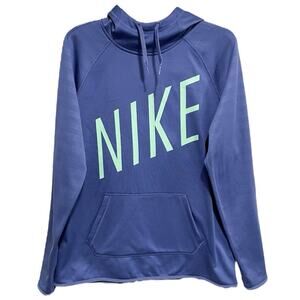 Nike Womens Activewear Therma Fit Hoodie Size Large Blue Big Spellout Sporty